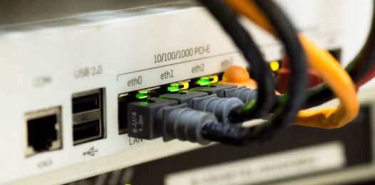 Close-up on home networking Ethernet cables.