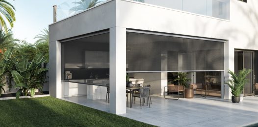 Image of an outdoor patio with Screen Innovations motorized screens